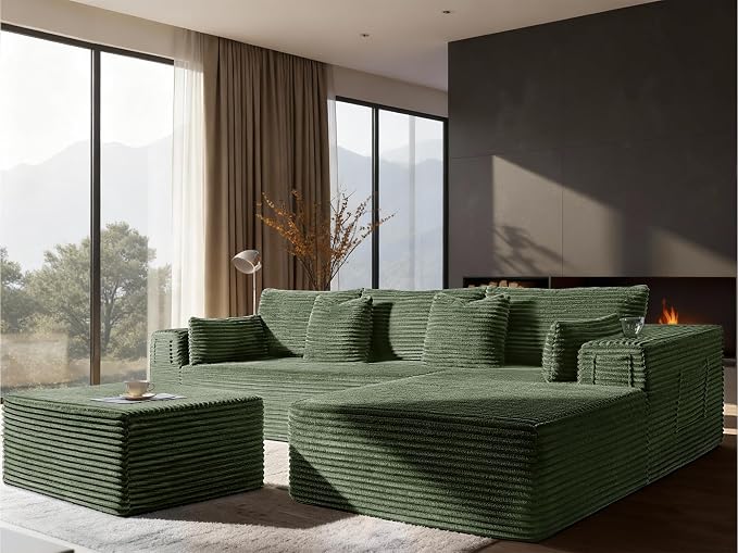 Oversized 108" Cloud Sectional Couch, Comfort U Shaped Boneless Couch by VYUXWO