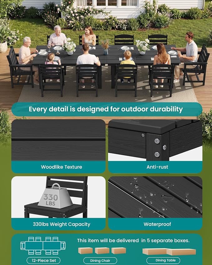 SERWALL Patio Dining Sets for 10 Person, HDPE Dining Set - Image 7