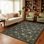 GarveeHome Green Washable Area Rug 5x7, Retro Floral Low Pile Non Slip Living - Image 8