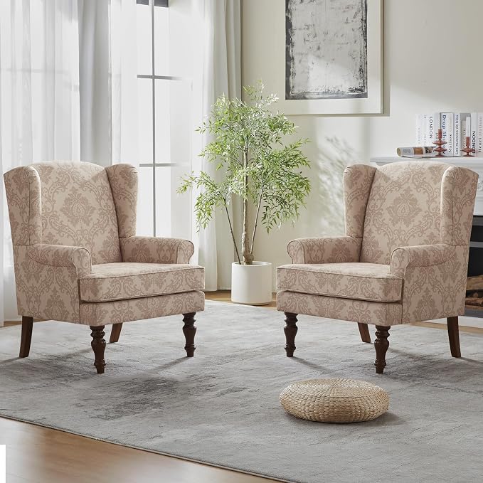 HUIMO Printed Wingback Accent Chair, Linen Upholstered High Back Armchair - Image 3
