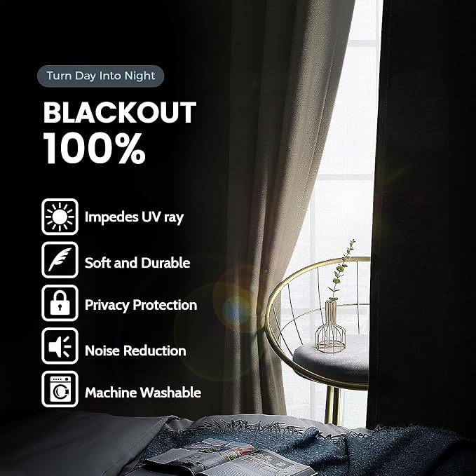 SimpleHome Stone 100% Blackout Curtains Room Darkening Living Room 84 Inch | - Image 3