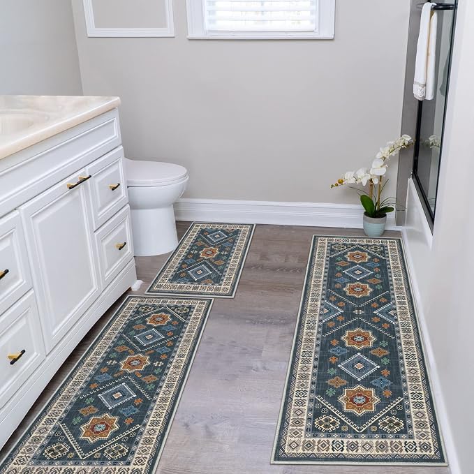 HEBE Boho Kitchen Rugs Set of 3, Non Slip Washable Kitchen Mats - Image 7