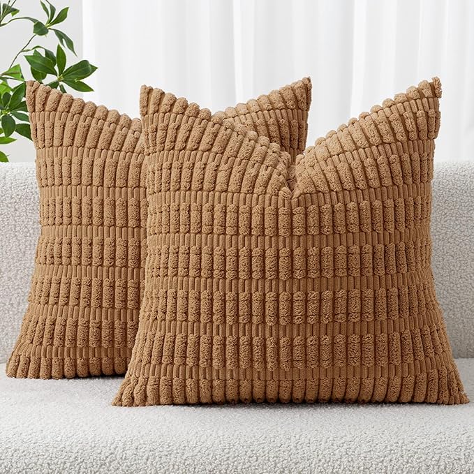 MIULEE Euro Sham Corduroy Decorative Throw Pillow Covers 24x24 Brown | Pack of by MIULEE