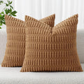 MIULEE Corduroy Decorative Throw Pillow Covers 18x18 Brown Pack of 2 | Soft by MIULEE