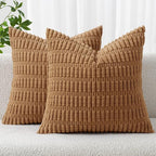 MIULEE Corduroy Decorative Throw Pillow Covers 18x18 Brown Pack of 2 | Soft by MIULEE