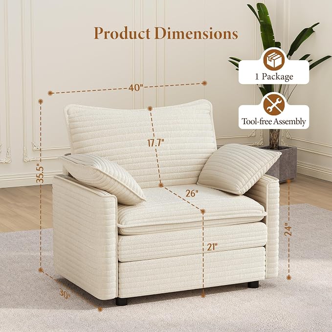 Vesgantti 40" Single Seat Sofa, Comfy Cloud Couch Deep Seat Upholstered Couch - Image 2