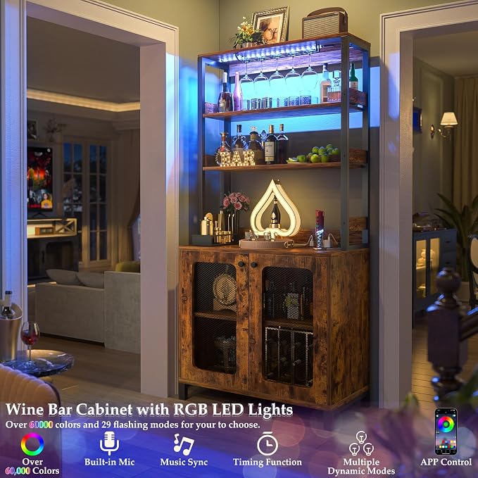 Aheaplus Bar Cabinet with Power Outlets, Coffee Bars Station - Image 3