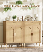 Rattan Buffet Sideboard Set of 2, Boho Buffet Cabinet - Image 3