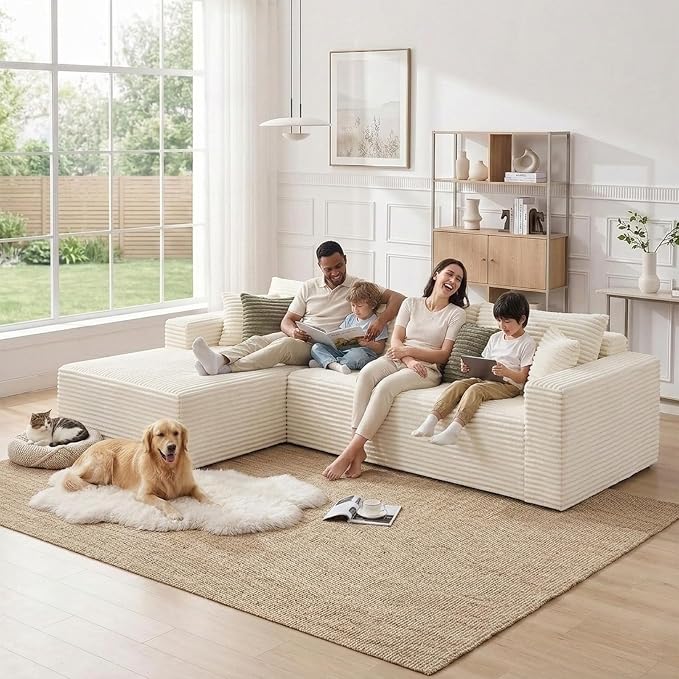 108" Boneless Couch Modular Sectional Sofa, L-Shaped Couch - Image 5