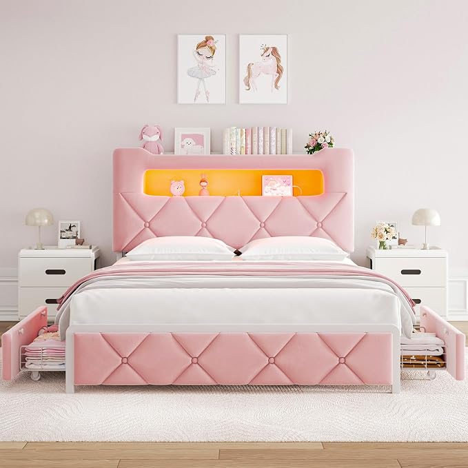 Queen Upholstered LED Bed Frame - Image 8