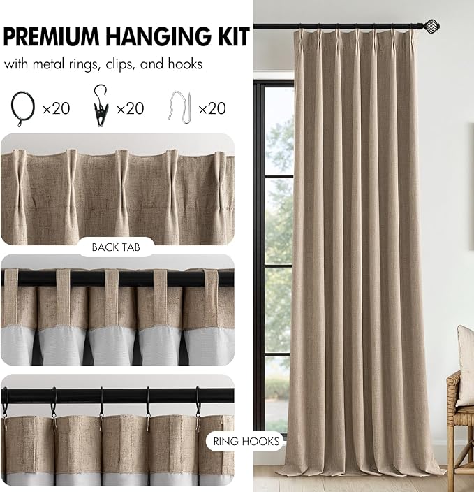 MIULEE Copper Brown Pinch Pleated 100% Blackout Linen Curtains 40x63 Inches | - Image 8