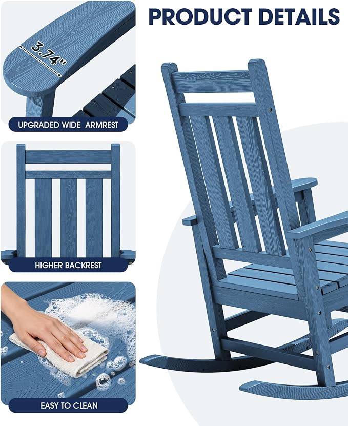 KINGYES Oversized Outdoor Rocking Chair Set of 6, All-Weather Patio Rocking - Image 6