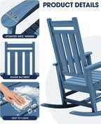 KINGYES Oversized Outdoor Rocking Chair Set of 6, All-Weather Patio Rocking - Image 6