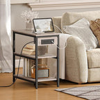 HOOBRO End Table with Charging Station, Simple Rustic Side Table with 3-Tier - Image 4