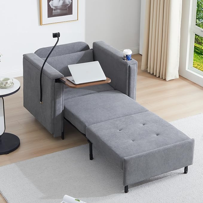 LEVNARY 3-in-1 Convertible Sleeper Chair Pull Out Bed, Single Sofa Chair Sleeper by LEVNARY