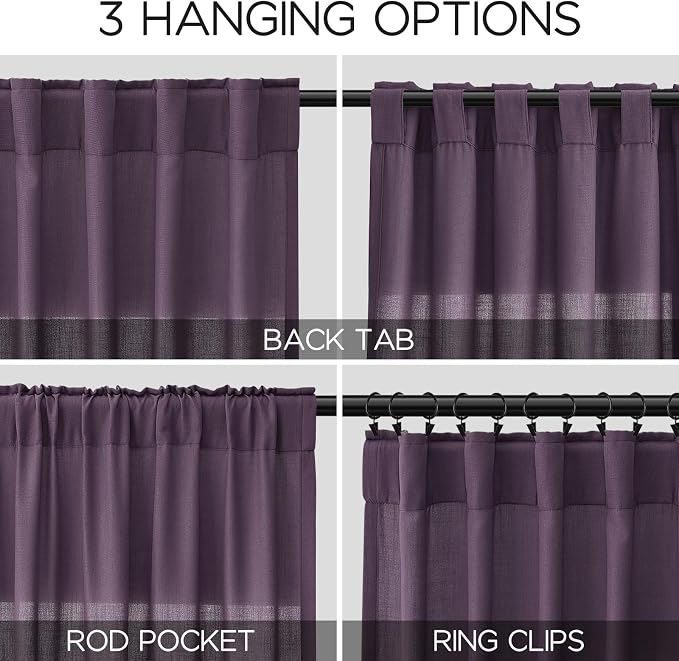 Plum Linen Curtains 96 Inches Long 2 Panels Set - Image 2