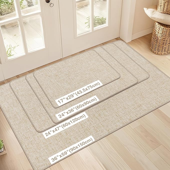 Ultra Thin Indoor Door Mat 24"x36", Non Slip Door Mat, Khaki | Low-Profile - Image 2