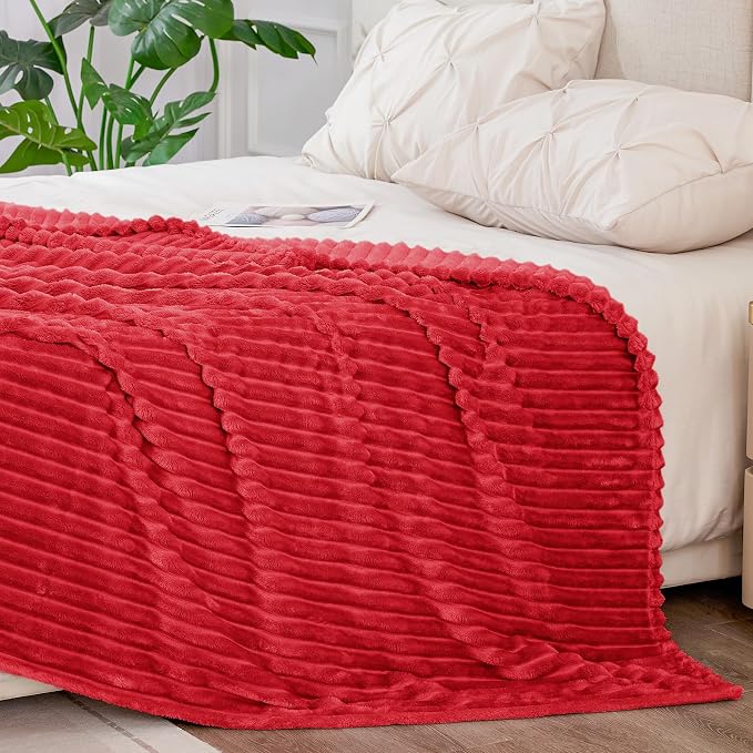 BEDELITE 3D Ribbed Jacquard Red King Size Blankets - Image 6