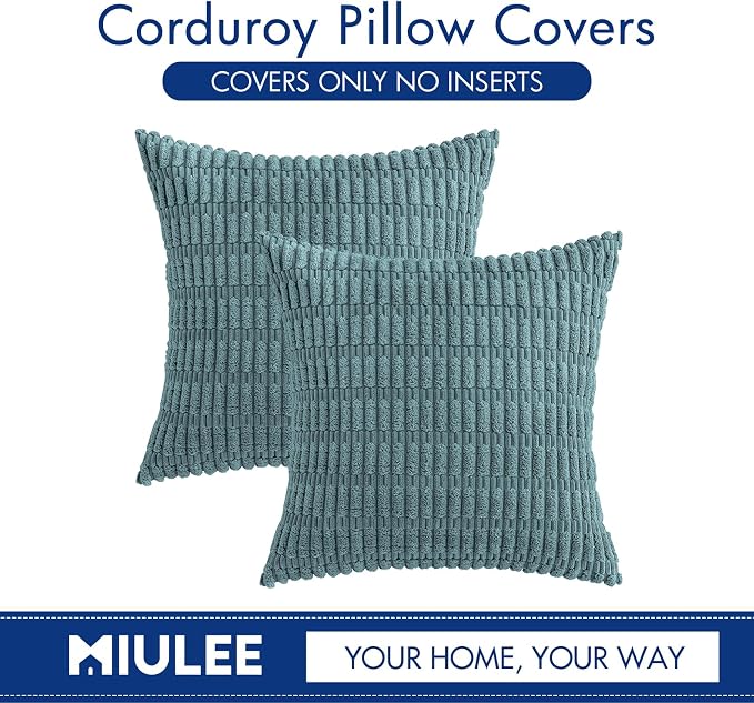 MIULEE Corduroy Decorative Throw Pillow Covers 16x16 Coastal Blue Pack of 2 | - Image 6