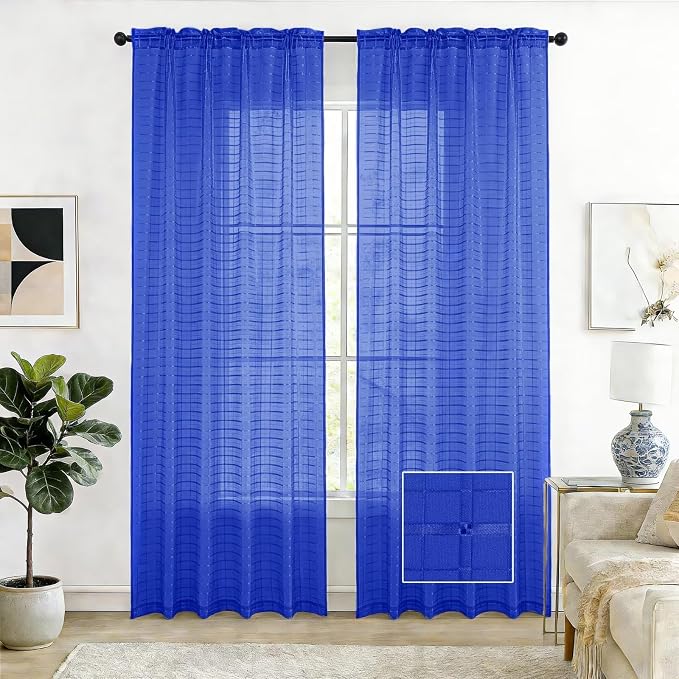 SpaceDresser Check Sheer Curtains 96 Inches Long by SpaceDresser