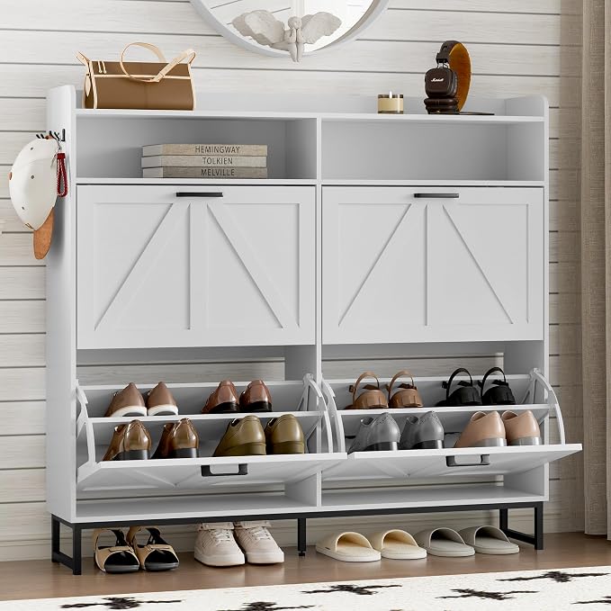 BORNOON Shoe Cabinet with 4 Flip Drawers Narrow Shoe Storage Cabinet Organizer by BORNOON