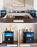 Modern Nightstand Set 2 with Gun Drawer, Bedside Table with 3-Color LED Lights - Image 8