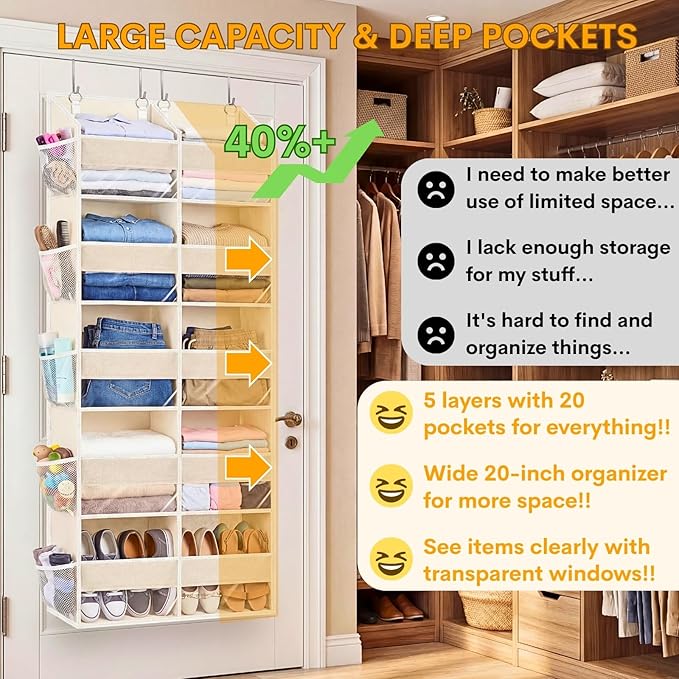 2 Pack Over the Door Organizer 5 Tiers, Extra Large Behind Door Storage of 10 - Image 2