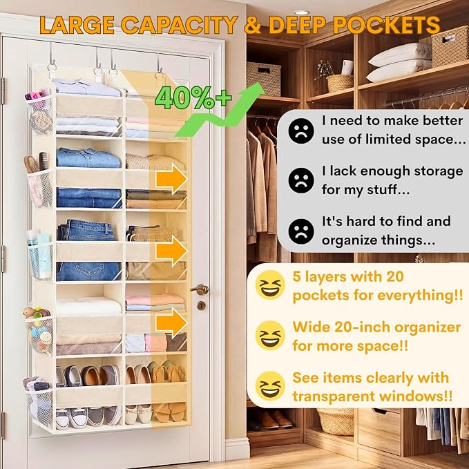 Ofiray-home Over the Door Organizer 5 Tiers, Extra Large Behind Door Storage of - Image 2