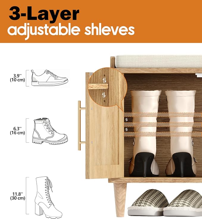 Akxomel Rattan Shoe Storage Bench - Image 4