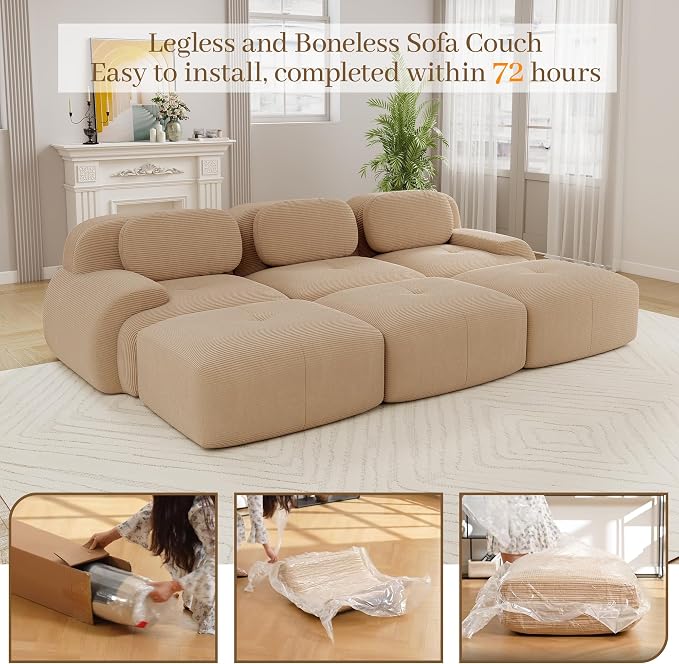 Boneless Sectional Couch, No Assembly Required, 117.3” Modular Cloud Sofa - Image 9