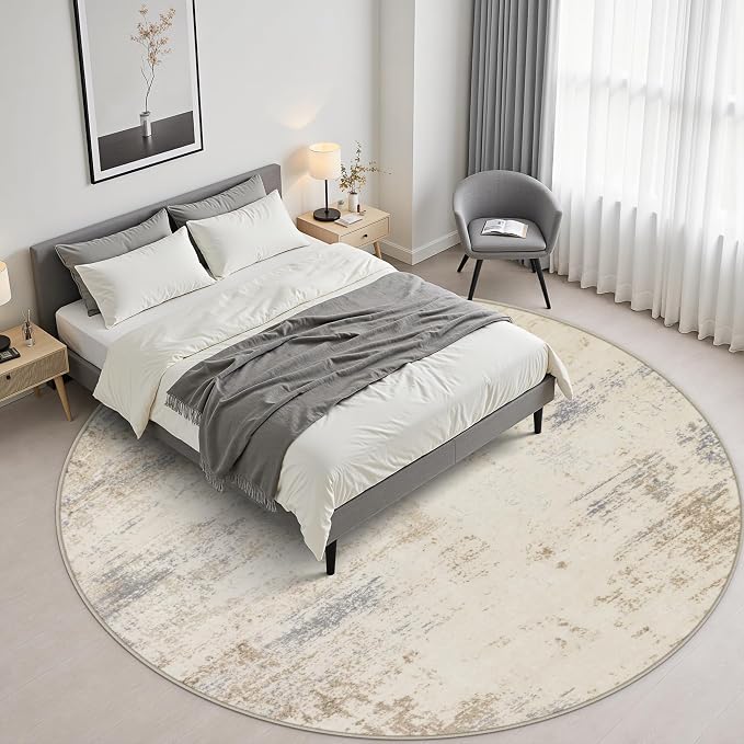 Round Area Rug Living Room: 6 ft Modern Washable Indoor Carpet | - Image 3