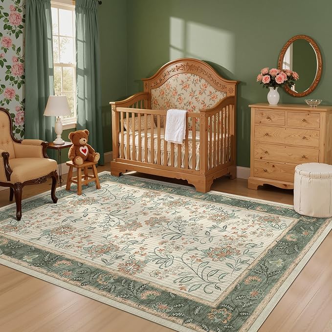 GarveeHome 4x6 Sage Green Washable Area Rug Bedroom Non Slip Nursery Room | - Image 3