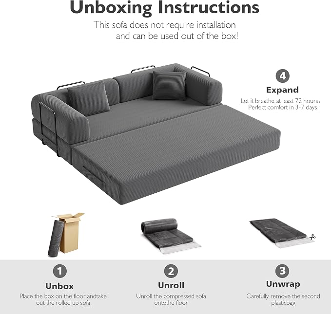 79in Convertible Sofa Bed, Corduroy Boneless Couch Bed, Futon Sleeper Sofa Pull - Image 5