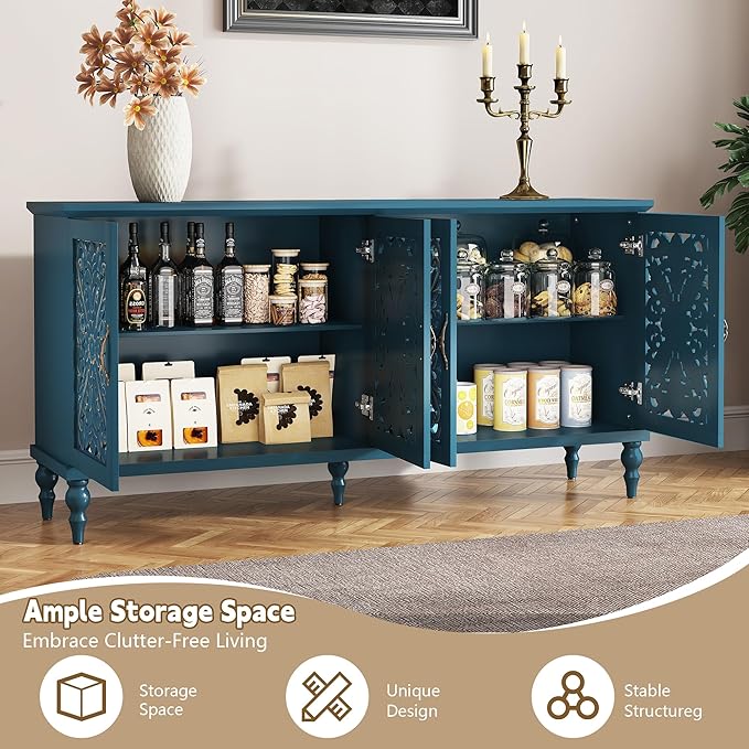ARTPOWER 61.8" Hollow Carved Wood Accent Cabinet - Image 4