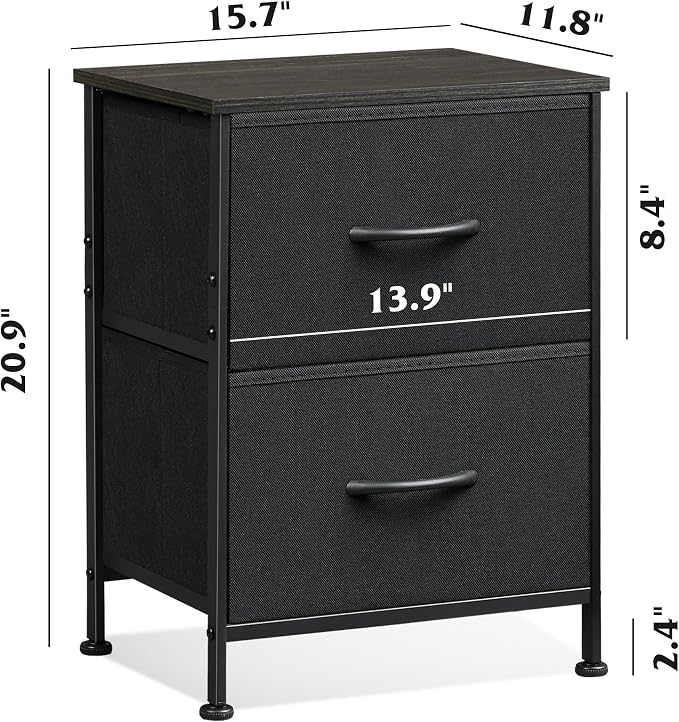 WLIVE Black Nightstand Set of 2, Night Stand - Image 3