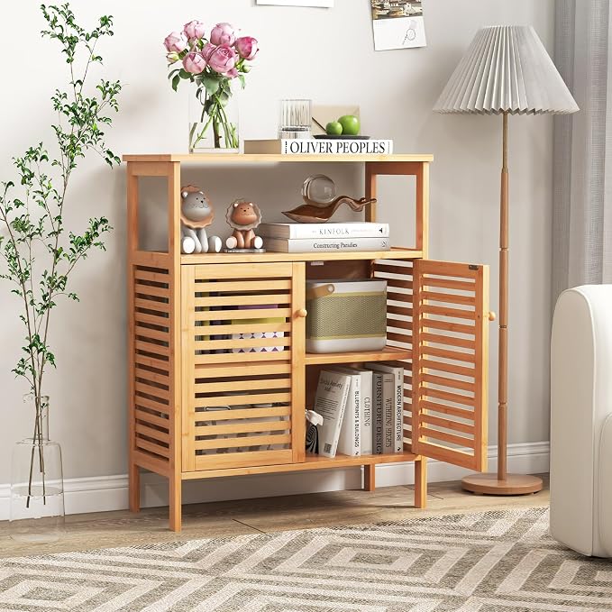 Giantex Storage Cabinet, Bamboo Bathroom Floor Cabinet - Image 5