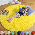 Amdrebio Yellow Round Plush Shag Area Rug 4Ft by Amdrebio