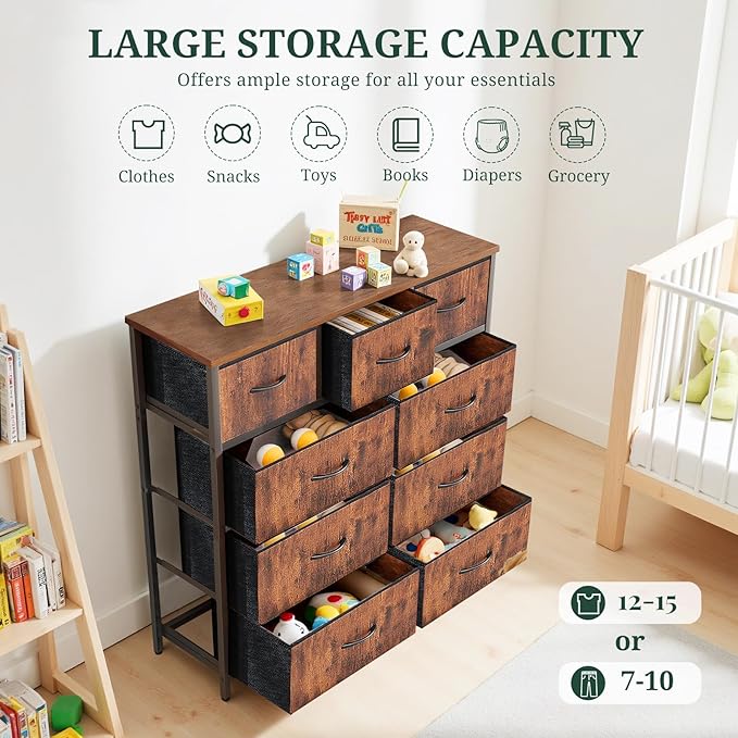 9-Drawer Dresser for Bedroom, Anti-Tip Tall Storage Organizer Chest of Drawers - Image 5