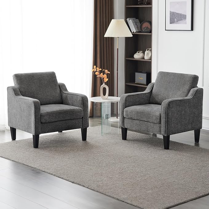 VINGLI Accent Chairs Set of 2 for Living Room, Light Grey Mid Century Modern - Image 2
