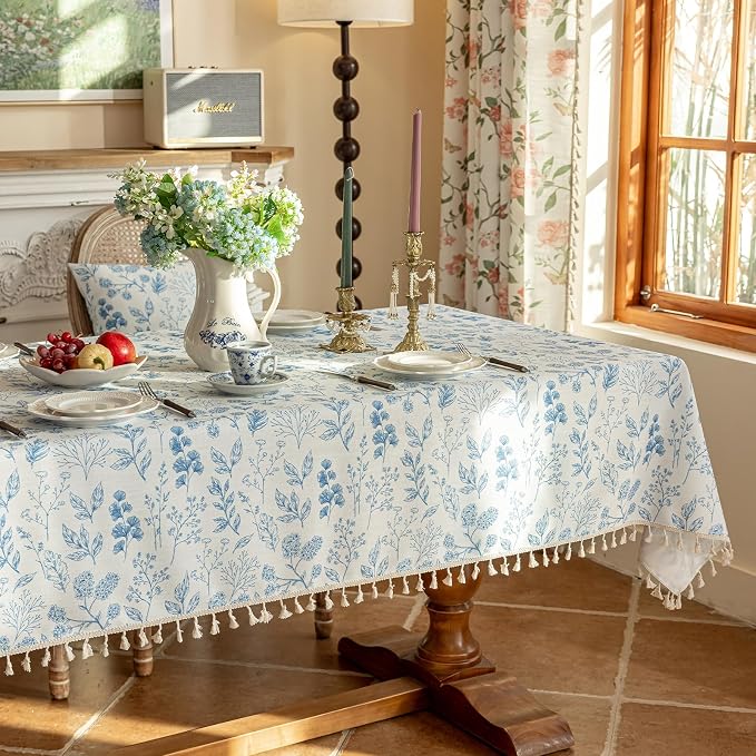VClife Table Cloth Blue and White Table Cloth Rectangle Tablecloth Rustic - Image 9