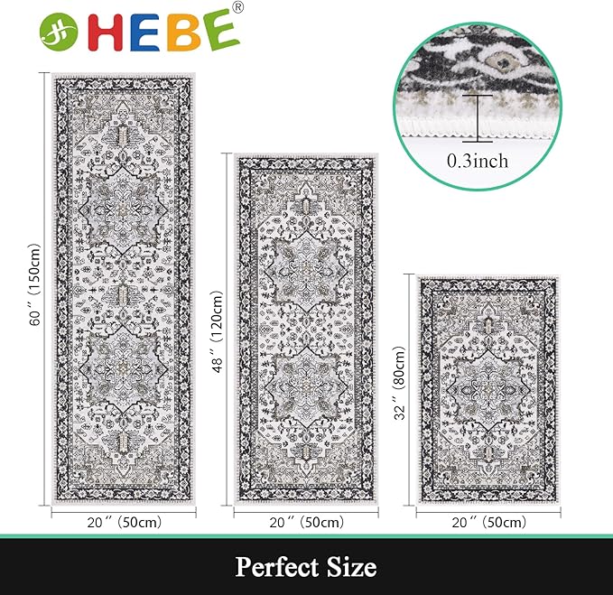 HEBE Boho Kitchen Rugs Set of 3, Non Slip Washable Kitchen Mats - Image 2