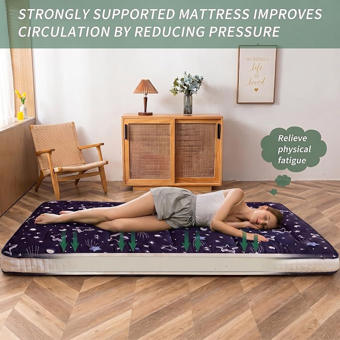 MAXYOYO Navy Star Futon Mattress, Padded Japanese Floor Mattress Quilted - Image 3