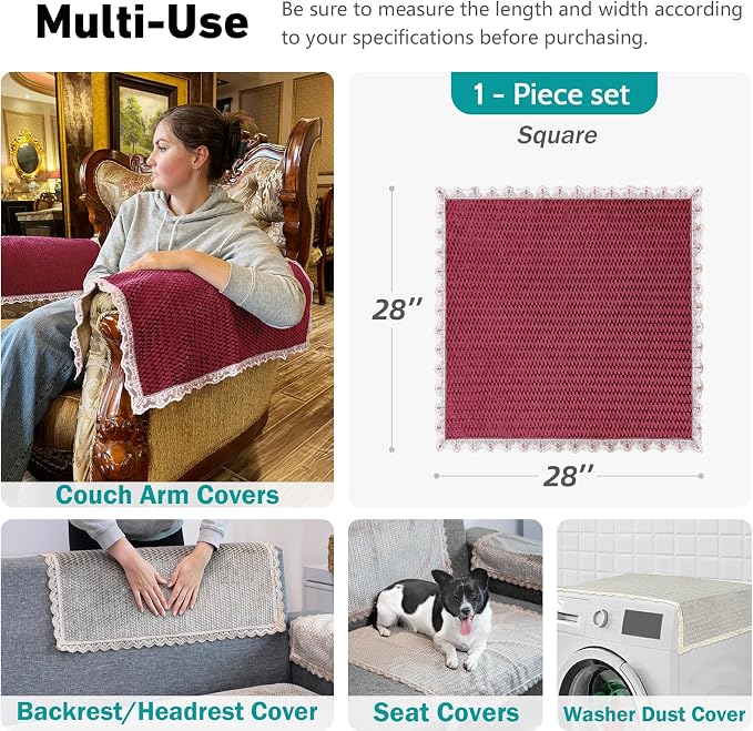 Couch Arm Cover, Sofa Arm Covers, Non-Slip Lace Armrest Cover, - Image 3