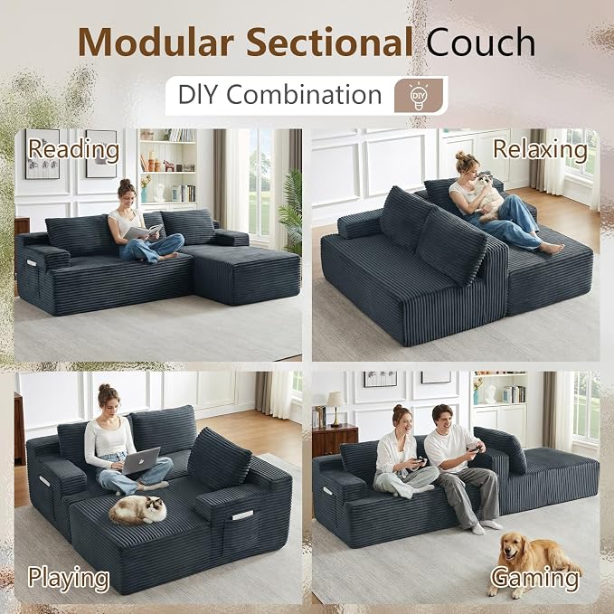 96" Cloud Sectional Couch with L-Shape Chaise, Modular Comfy Sofa Chaise Longue - Image 5
