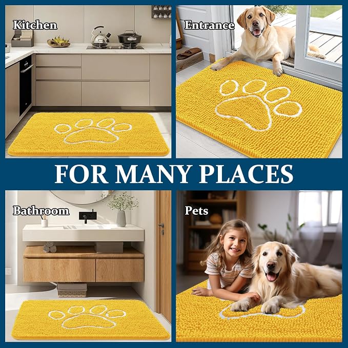 OLANLY Dog Door Mat for Muddy Paws 30x20, Paw Print Design Chenille Mud Mat | - Image 8