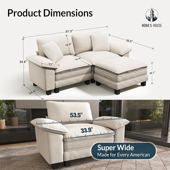 HERA'S HOUSE 88" Modular Sectional Sofa, L Shaped Couches - Image 2