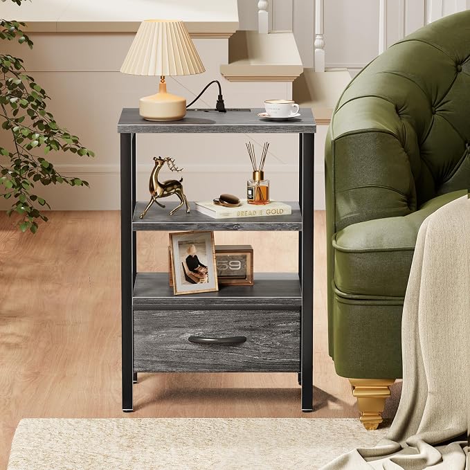 SUPERJARE Nightstand with Charging Station, Bed Side Table with Adjustable - Image 7