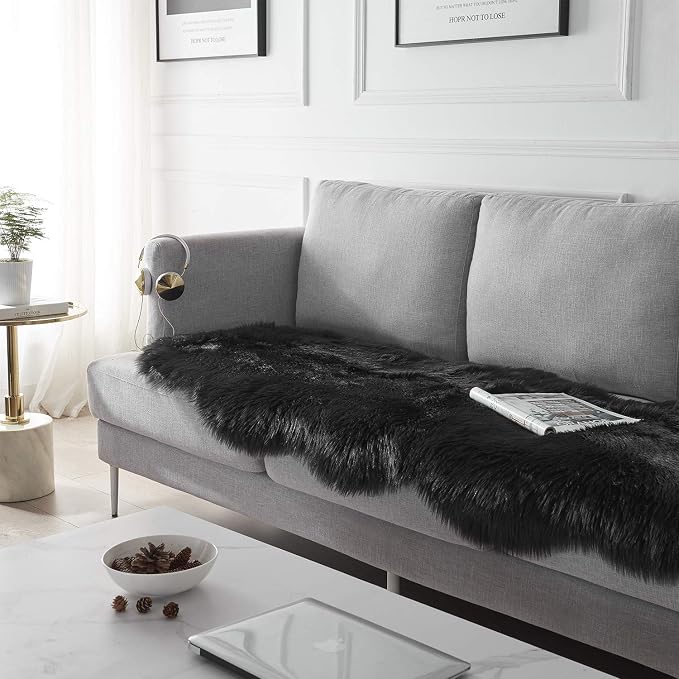 SERISSA 2x6 Fluffy Black Faux Fur Area Rug - Image 3