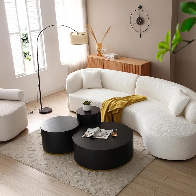SSLine Classic Drum-Shape Contemporary Round Coffee End Table Black Wood Small - Image 6