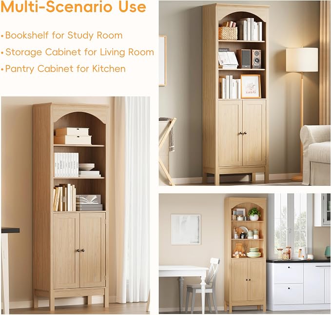 Bookshelf with Doors, Floor Standing Display Storage Cabinet - Image 6